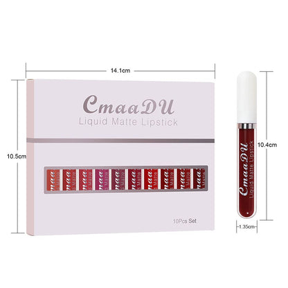10-Piece Matte Waterproof Lip Gloss Set – Bold Color, All-Day Stay（2）