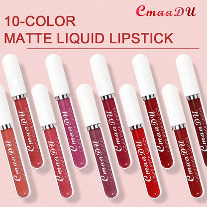 10-Piece Matte Waterproof Lip Gloss Set – Bold Color, All-Day Stay（2）