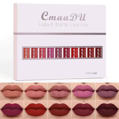 10-Piece Matte Waterproof Lip Gloss Set – Bold Color, All-Day Stay（2）